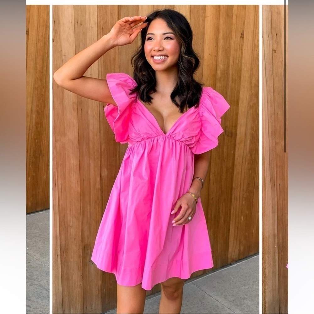 Day + Moon Dress Women’s Large Maylin Mini Ruffled Hot Pink Clementine B21